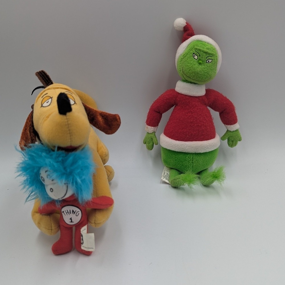 Vintage Dr. Seuss Plush Max the Dog with Thing 1 and Santa Grinch Hallmark 1998